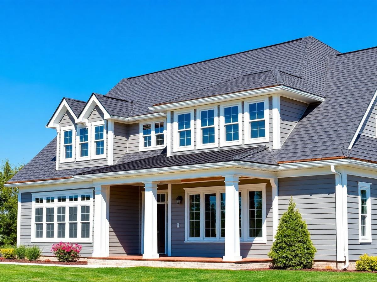 Charcoal designer shingles on colonial home