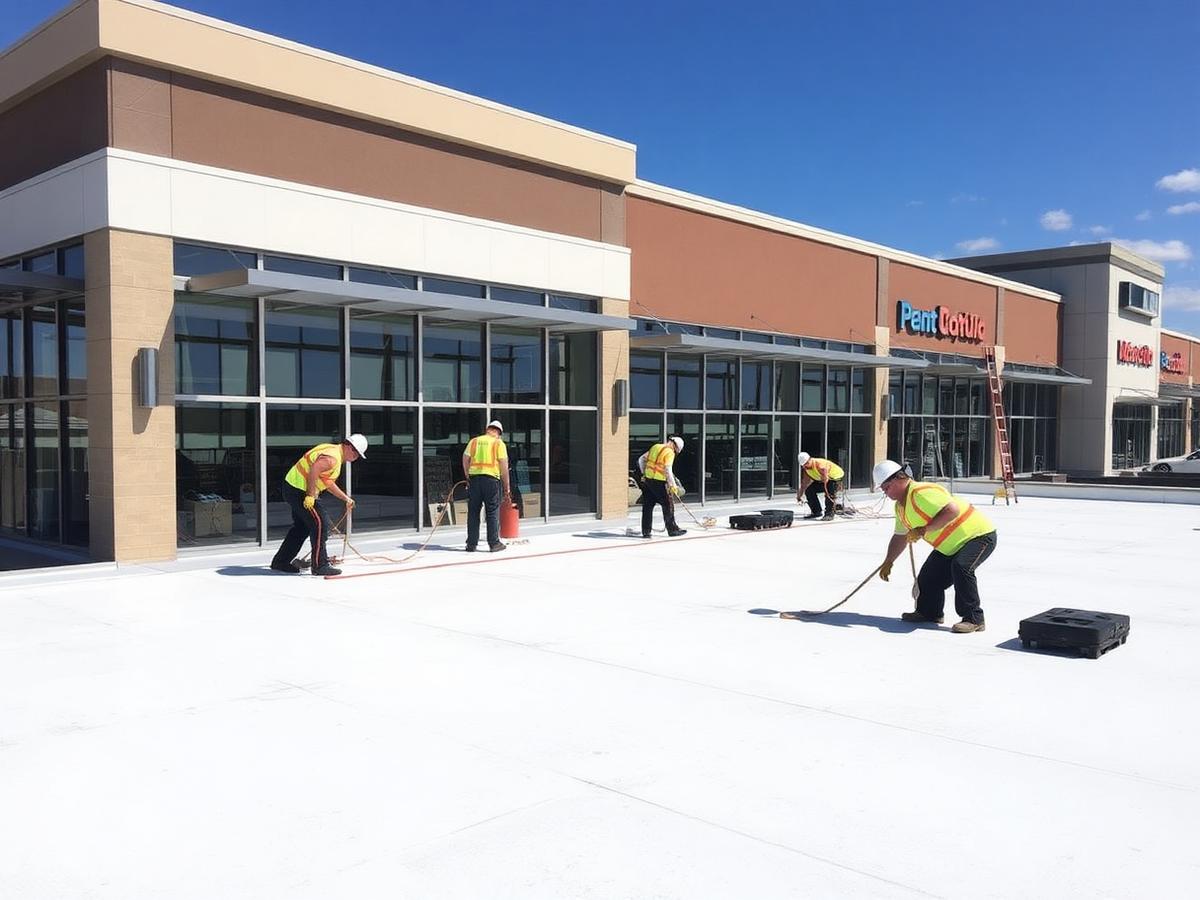 TPO membrane install on retail center